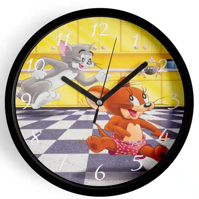 Analog Tom & Jerry Wall Clock for Home, Black, 7 Inches