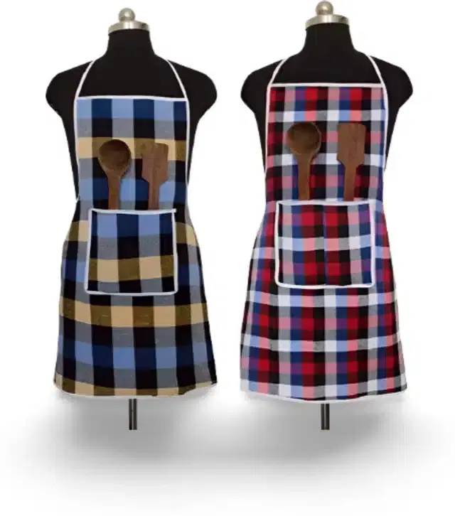Cotton Kitchen Aprons, Multicolor, Pack of 2