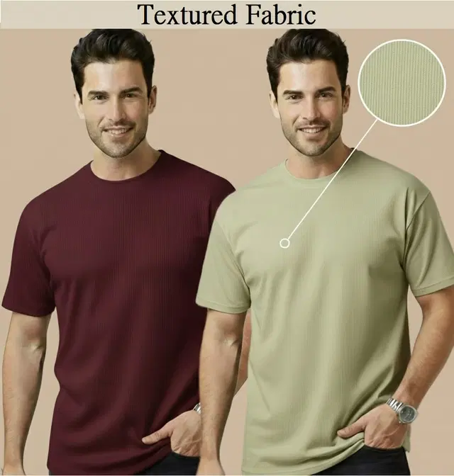 Polyester Round Neck T-shirt for Men, Multicolour, Pack of 2 (M)