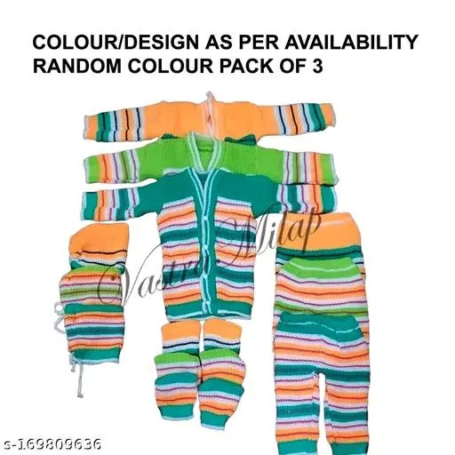 Woolen Clothing Set for Kids, Set of 3 (Multicolor, 0-3 Months)