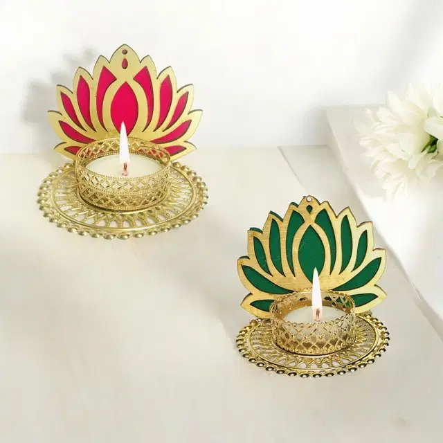 Metal Designer Tealight Candle Holder, Multicolor, 8x8x7 cm, Pack of 2