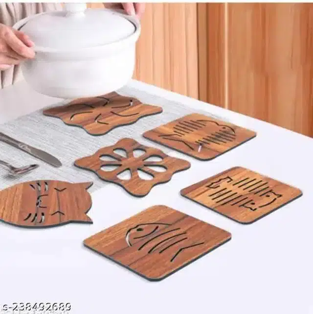 Wooden Tea Coaster, Brown, Pack of 6