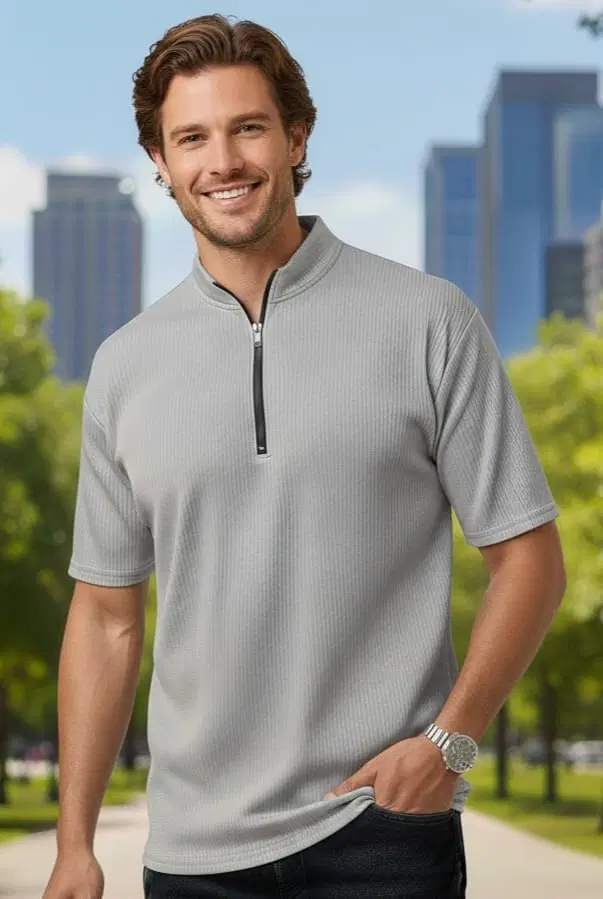 Polyester Solid T-shirt for Men, Grey (M)