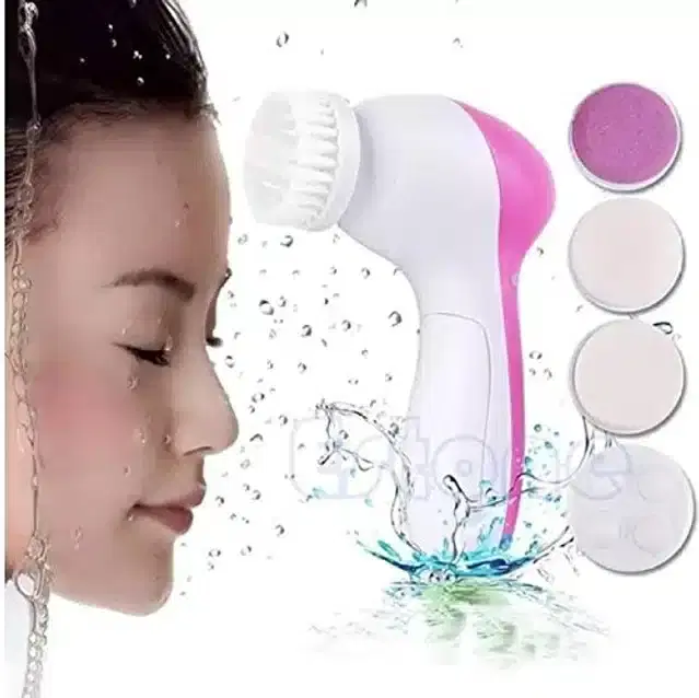 5 In 1 Electric Face Massager, White & Pink