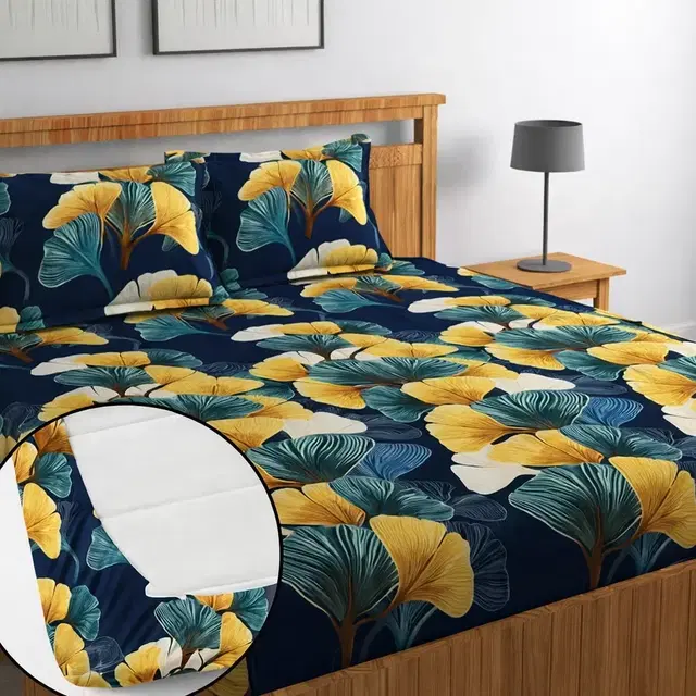 Microfibre Fitted Big Leaf Bedsheet 78x72in Blue