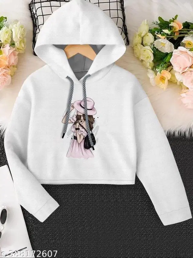 Cotton Blend Hoodie for Girls (White, 10-11 Years)