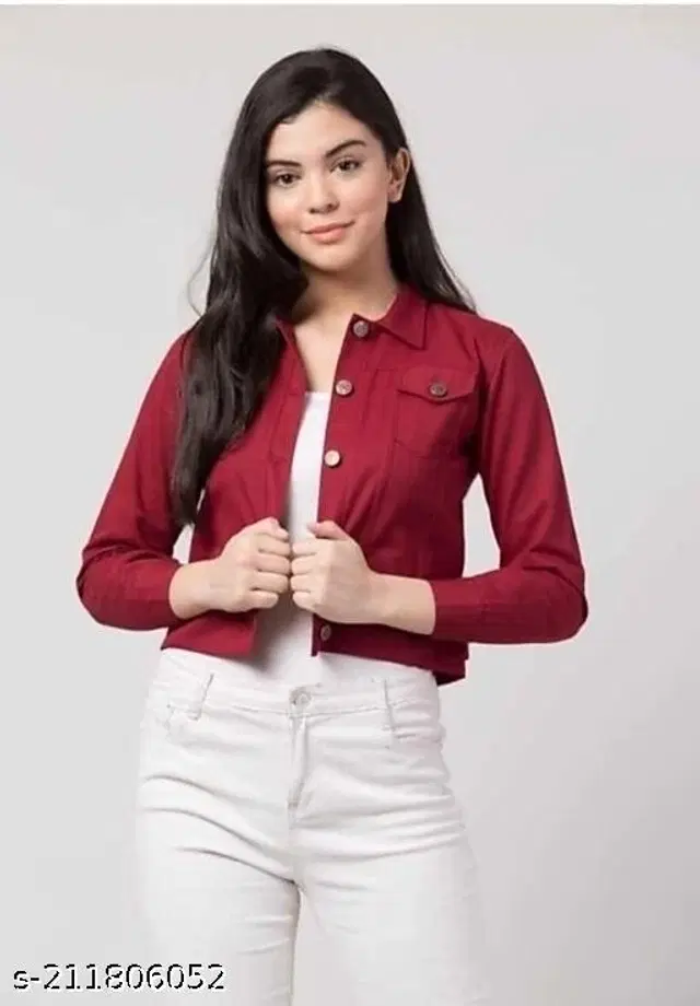 Cotton Blend Jacket for Women (Maroon, S)