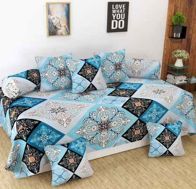 Homefab Microfiber Diwan Set, Blue, 60X88 In, HF-115