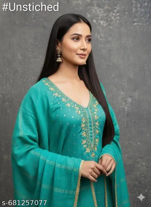 Silk Blend Embroidered Punjabi/All Over Suits Semi-Stitched Suits (Multicolor, 7.05 meter for Women (4XL)