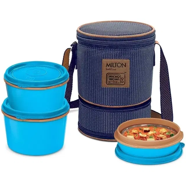 Milton Flexi 2+1 3 Containers Stainless Steel, Plastic Office Lunch Box, Blue (950 ml)