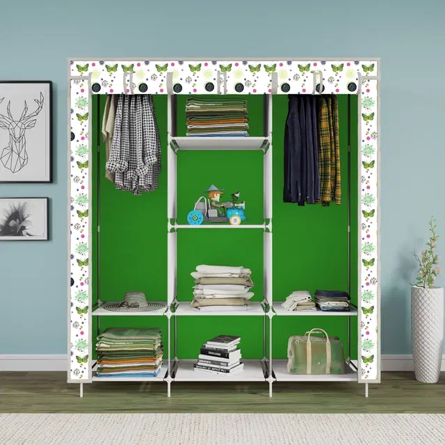Plastic Printed Collapsible Wardrobe, Green
