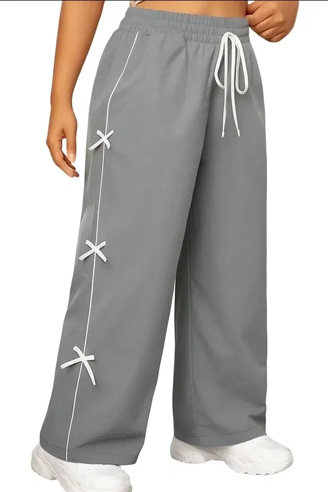 Loose Fit Solid Trackpants for Women (Grey, 26)