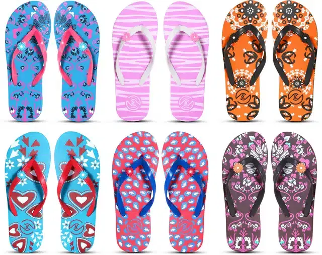 Flip Flops for Women, Pack of 6 (Multicolor, 5)