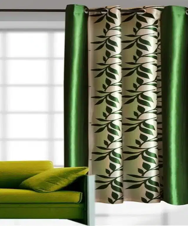 Polyester Printed Door & Window Curtains, Green, 7 feet