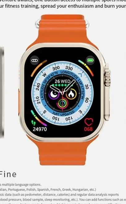 Silicone Strap S8 Ultra Smart Watch, Orange
