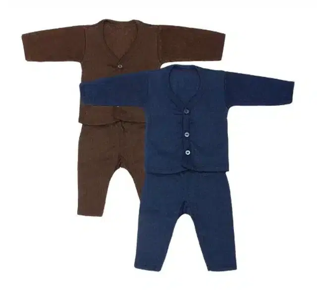 Woolen Blend Thermal Clothing Set for Kids, Set of 2 (Dark Brown & Navy Blue, 6-18 Months)