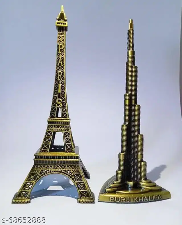 Eiffel Tower & Burj Khalifa Showpiece, Bronze, Pack of 2