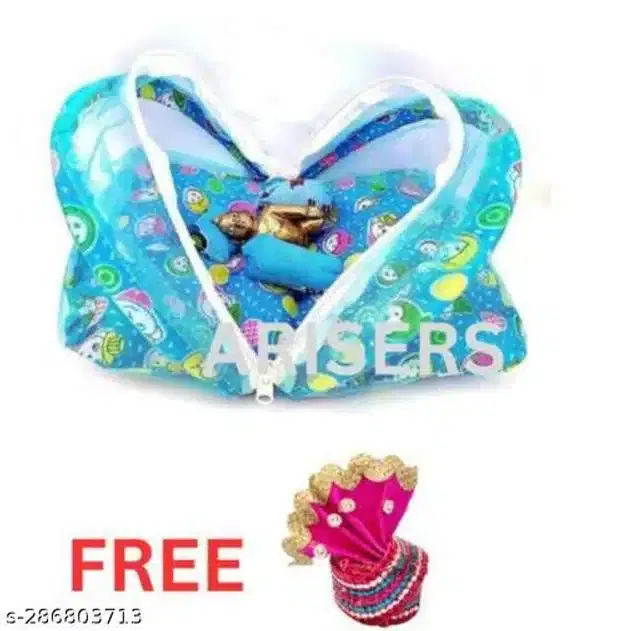 Laddu Gopal Mosquito Net with Mukat, Multicolor, Set of 2