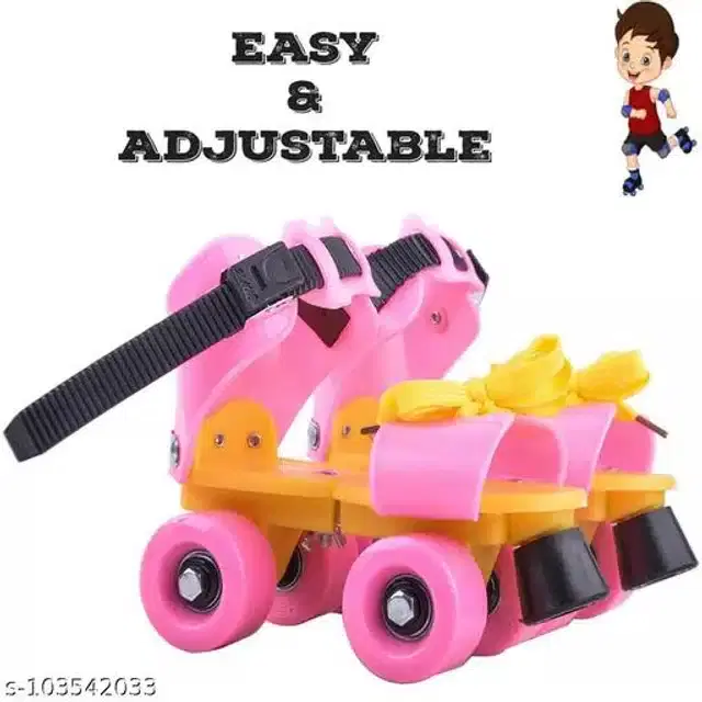 Adjustable Roller Skates for Kids, Pink & Yellow