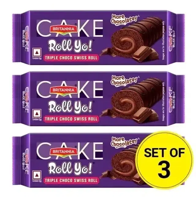 Britannia Cake Roll Yo! Triple Choco Swiss Roll - More Chocolatey, 27 g (Set of 3)