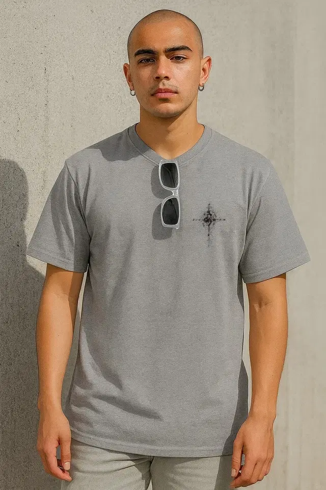 Cotton Blend Printed T-Shirt for Men, Grey (M)