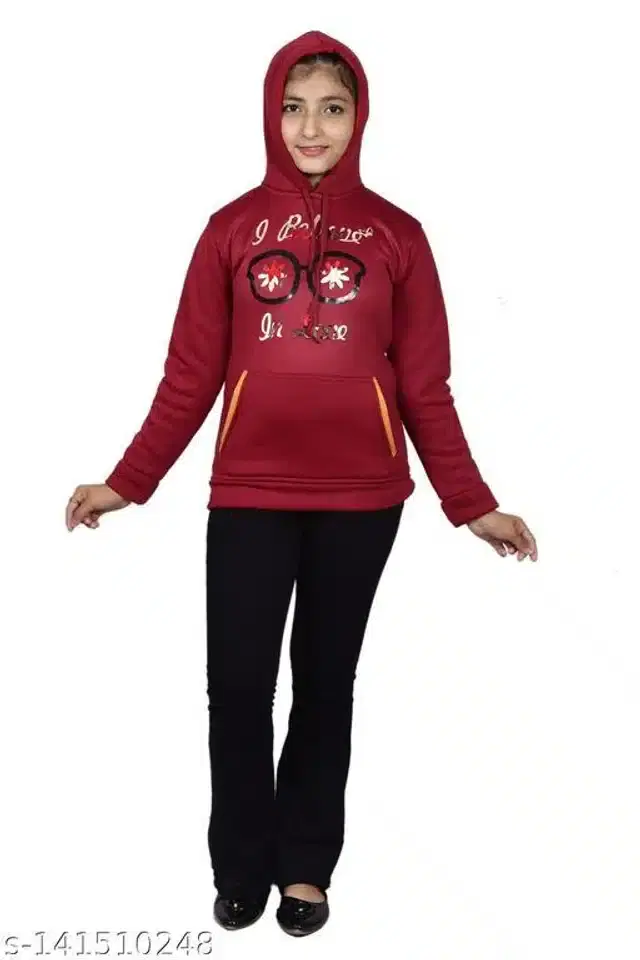 Woolen Hoodie for Girls (Maroon, 13-14 Years)