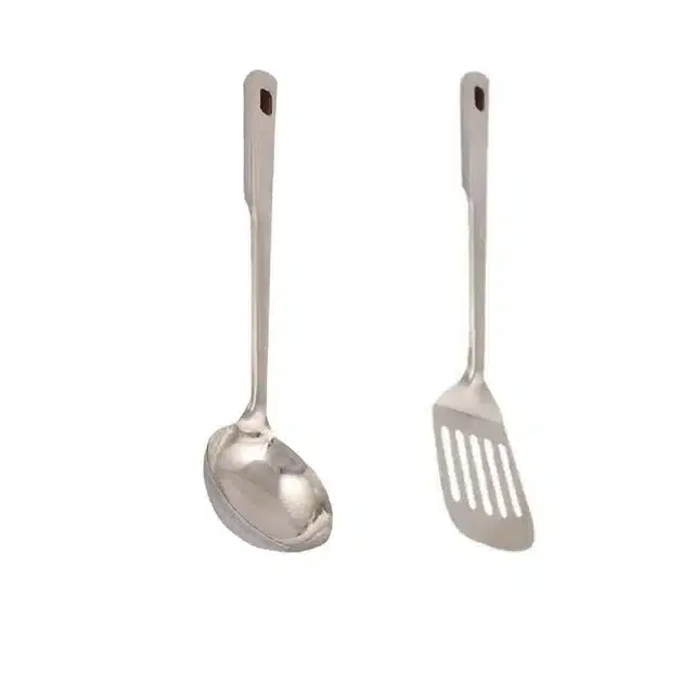 Combo of Stainless Steel Cooking & Serving Spoon Set, Pack of 2, Silver