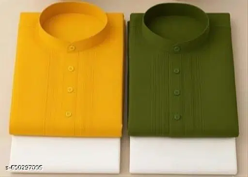 Cotton Solid Kurta for Men, Yellow & Green, Pack of 2 (M)
