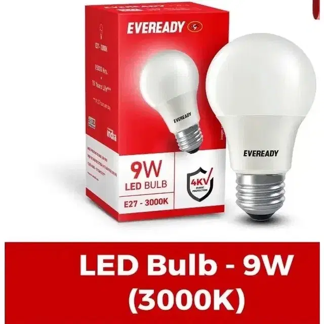 Eveready 9W LED Bulb, Warm White Light (3000K), E27 Base, Energy-Efficient, 4kV Surge Protection, Long-Lasting Durability