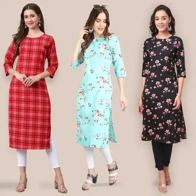 Women Crepe Printed Kurta, Pack Of 3 (Multicolor, M) (SD-295)