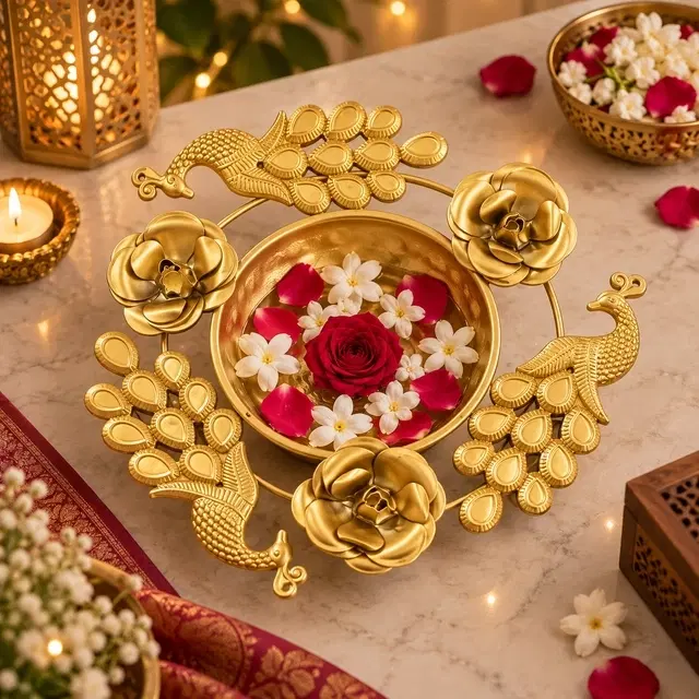 Metal Mor Urli 6.5 Inch, Decorative Traditional Urli For Pooja, Home & Diwali Decoration