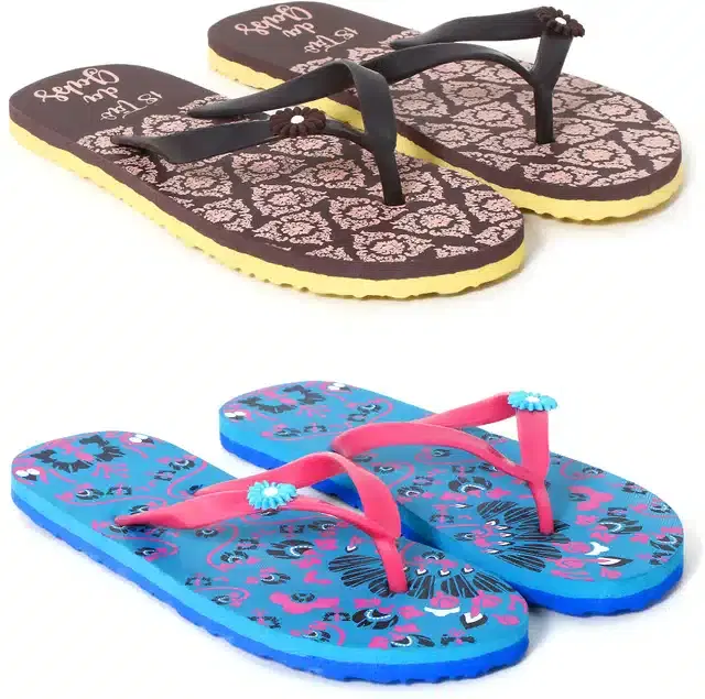 Flip Flops for Women, Pack of 2 (Multicolor, 5)