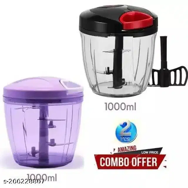Plastic Manual Chopper, Black & Purple, 1000 ml, Pack of 2