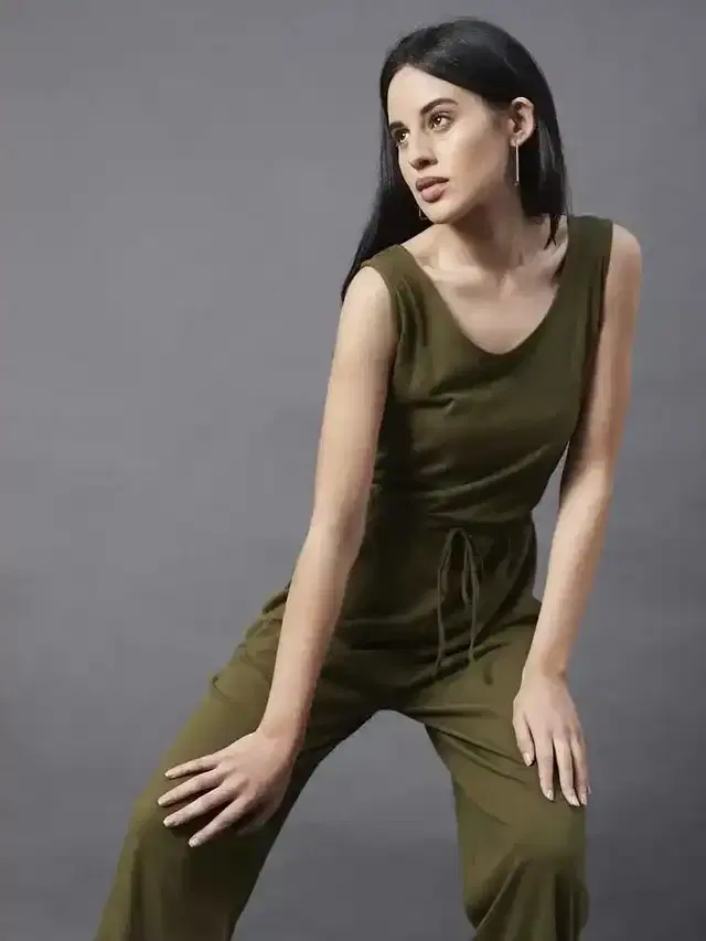 Rigo Casual Cotton Jumpsuit for Women (Olive Green, S)