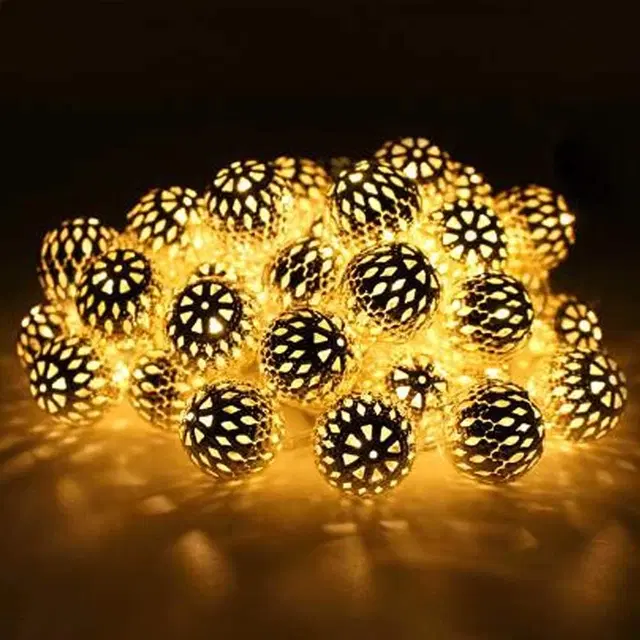 10 LED Metal Spherical Shape Balls Diwali Decoration Light, Warm, 4m