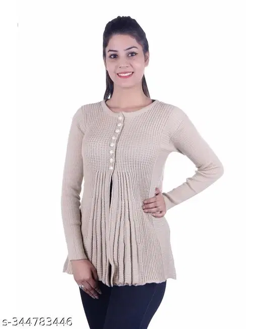 Acrylic Solid Sweater for Women (Beige, XL)