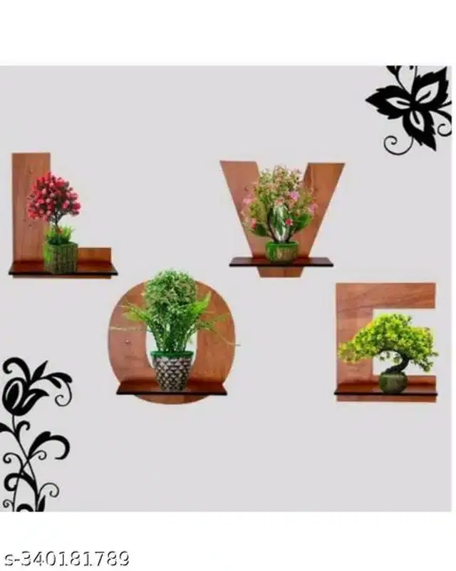 Wooden Designer Wall Shelves, Brown, Set of 4