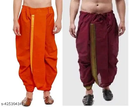 Polycotton Dhotis for Men, Pack of 2 (Multicolor, Free Size)