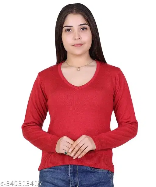 Acrylic Solid Sweater for Women (Red, M)
