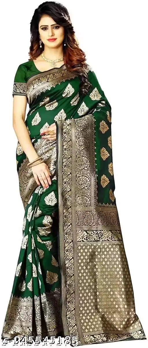 Kanjivaram Soft Banarasi Silk Saree for Women (Green, Free Size)