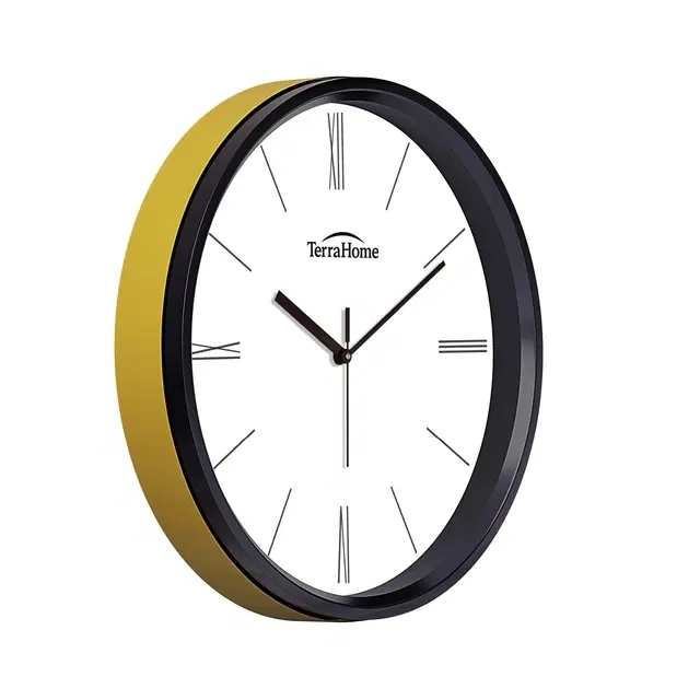 TerraHome Sweep Silent Paper Dial Wall Clock 12in Yellow And Black