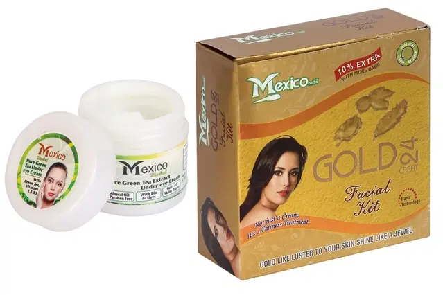 Maxico Herbs Gold Facial Kit with Green Tea Under Eye Cream, Pack of 2
