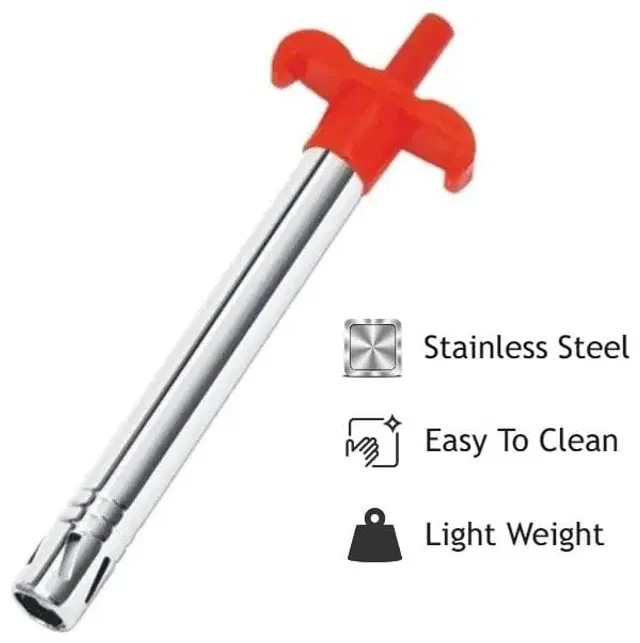 Stainless Steel Gas Stove Lighter, Red & Silver