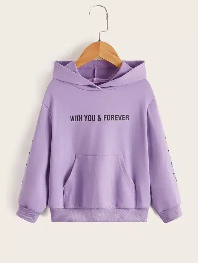 Fleece Self-Design Hoodies for Women (Lavender, L)