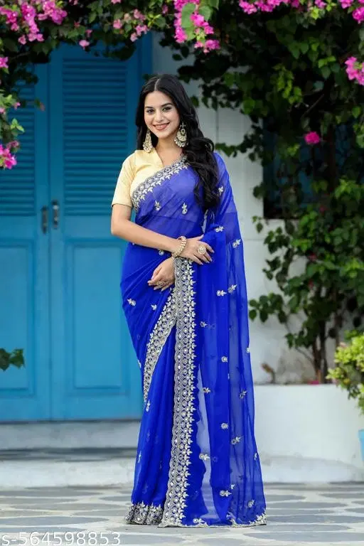Simple Blue Saree for Women (Blue)