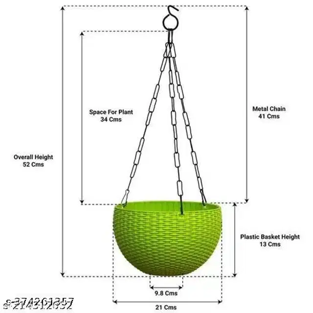 Hanging Flower Pots with Metal Chain, Green, Pack of 8