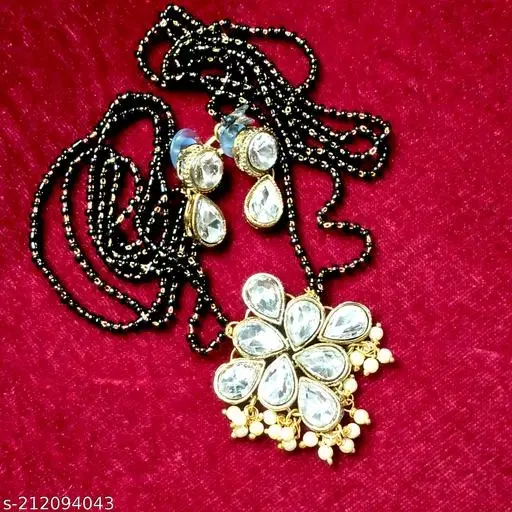 Alloy Mangalsutra With Earring for Women, Black