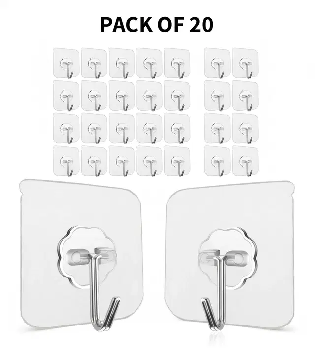 Plastic Wall Hooks, Transparent (Pack of 20)
