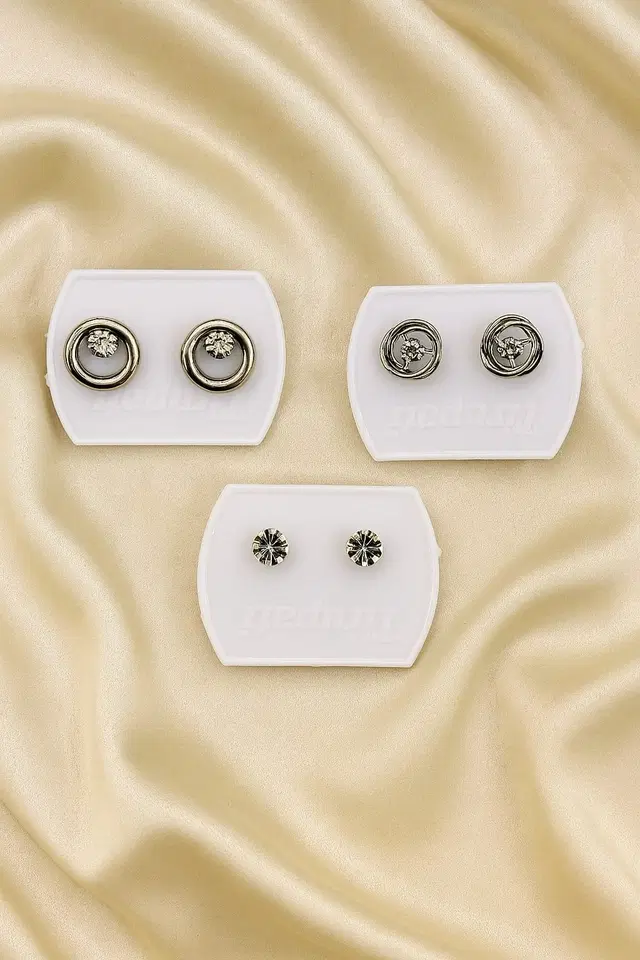 Women's Metal Stud Earring Combo, Pack of 3, Pack of 3, Pack of 3