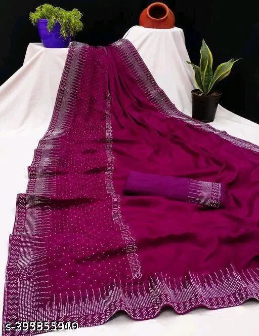 Chiffon Embellished Saree For Women, Purple